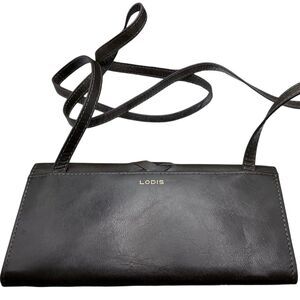 LODIS Women's Black Leather Crossbody Bag with RFID Protection EUC